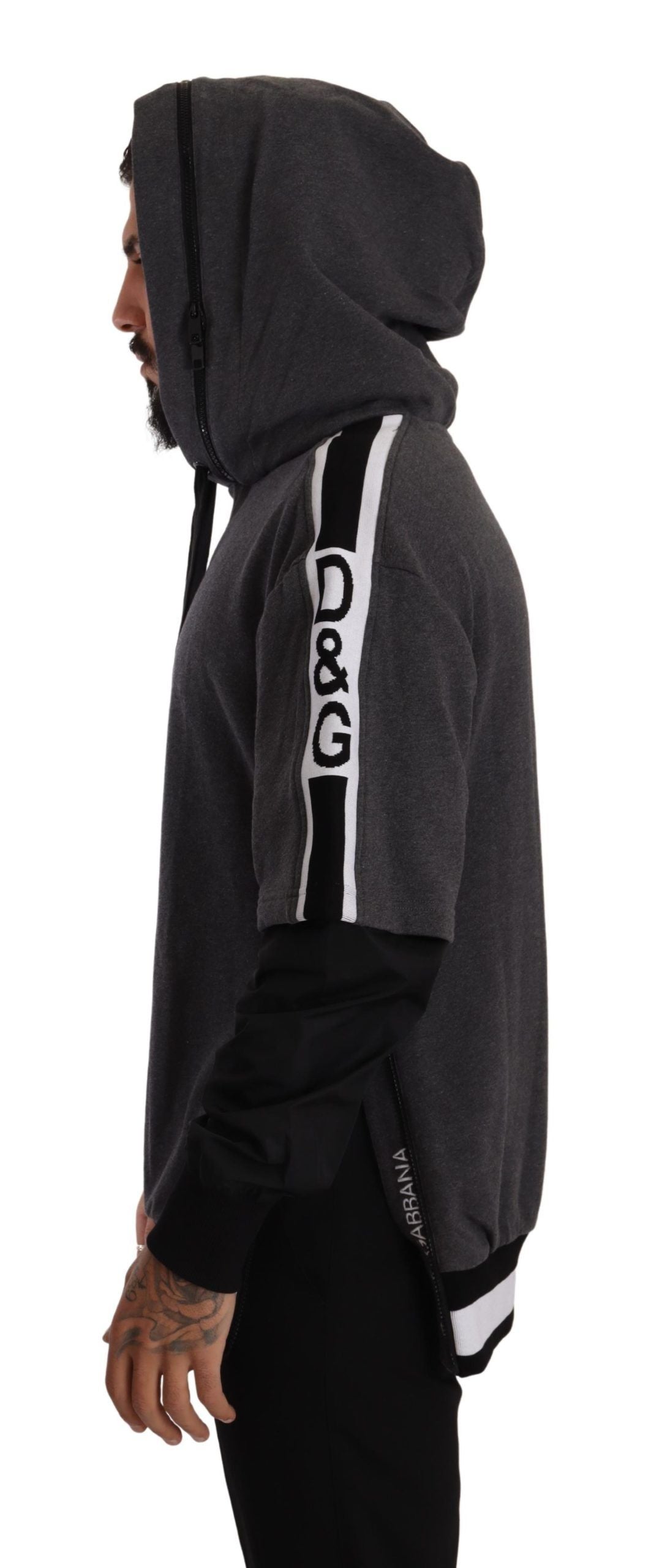 Pull à capuche en coton gris et noir Dolce & Gabbana #DGMILLENNIALS