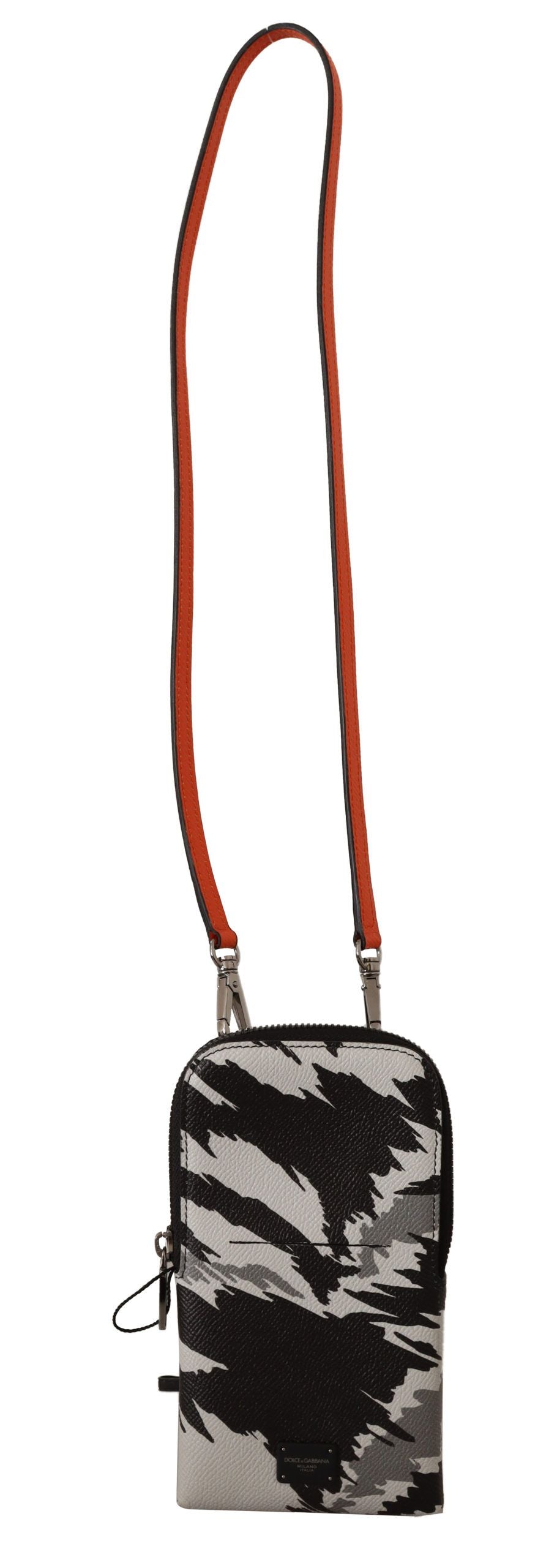 Portefeuille à bandoulière en cuir gris Dolce & Gabbana avec poche pour cartes