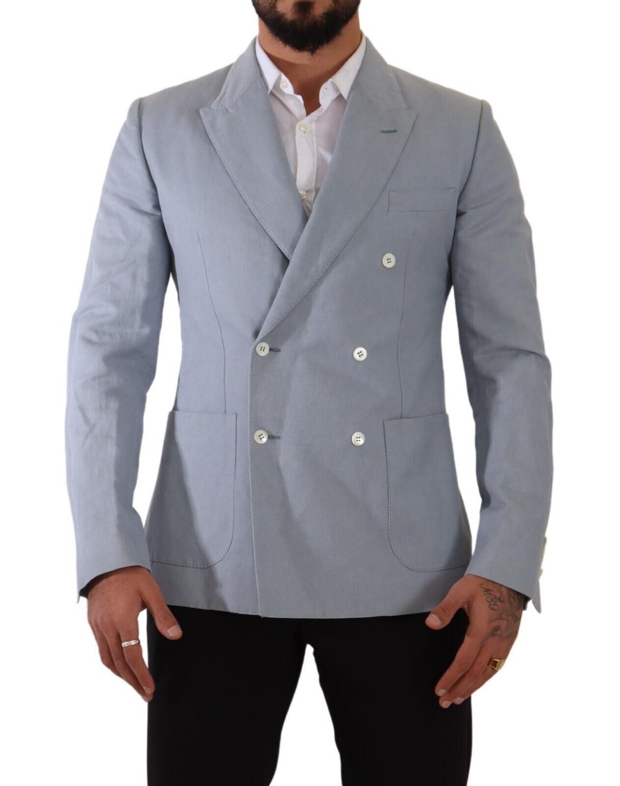 Dolce & Gabbana - Blazer, veste, manteau slim fit en coton et lin bleu