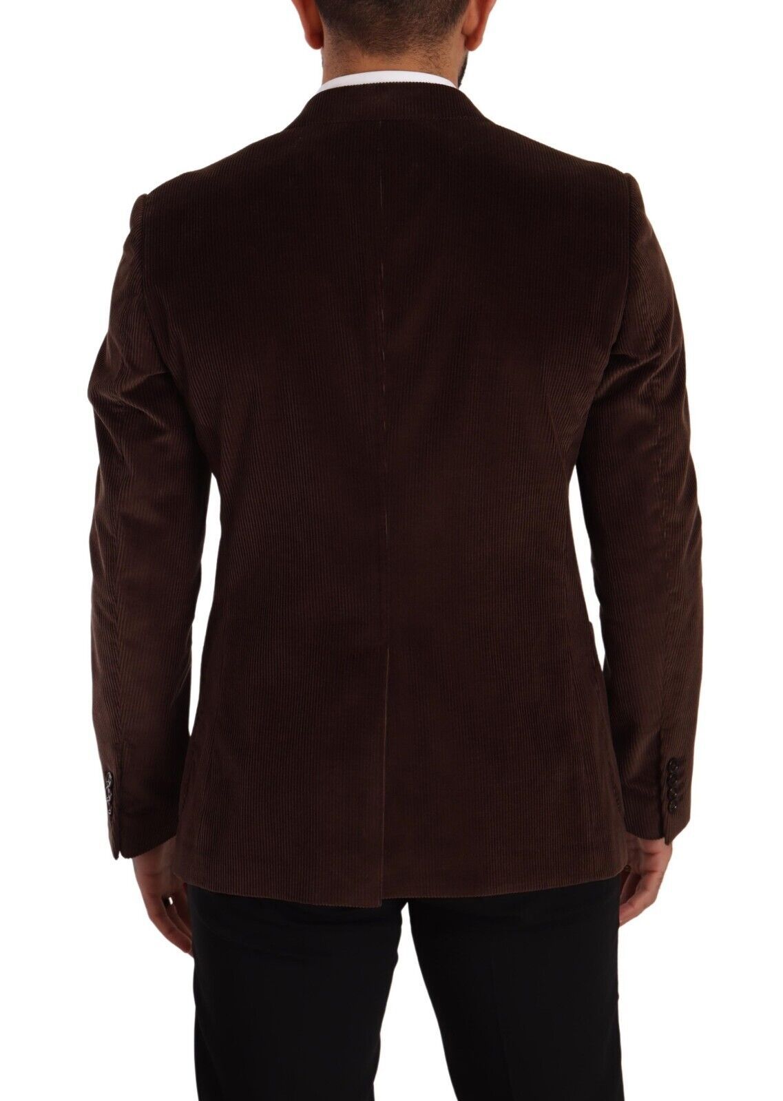 Dolce & Gabbana, manteau en velours côtelé brun, coupe ajustée, blazer avec logo DG.