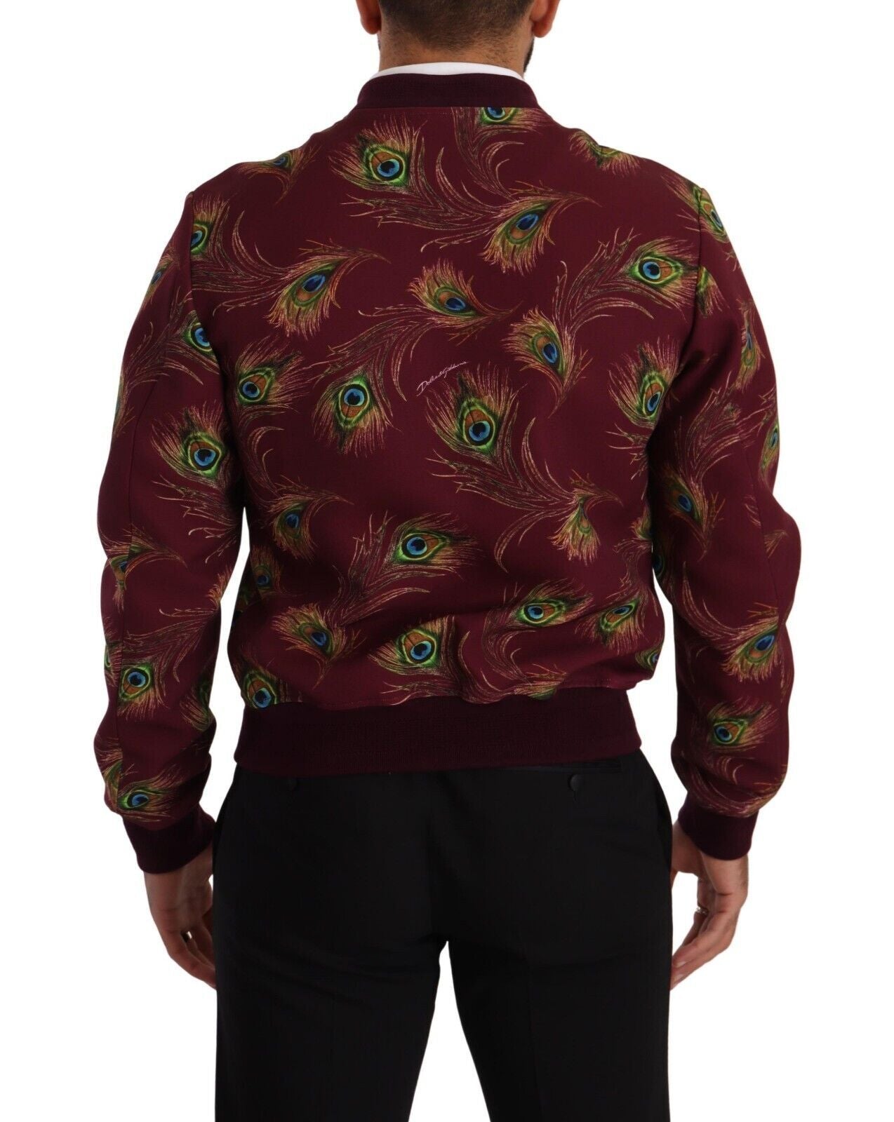 Veste à fermeture éclair intégrale en polyester extensible rouge à motif paon de Dolce & Gabbana