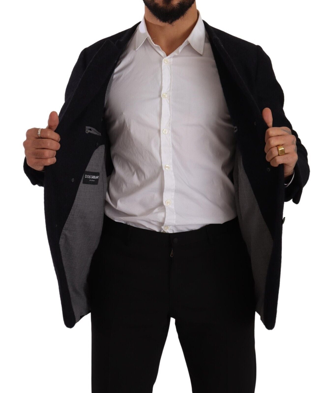 Manteau-veste homme gris en alpaga à boutons de Dolce & Gabbana