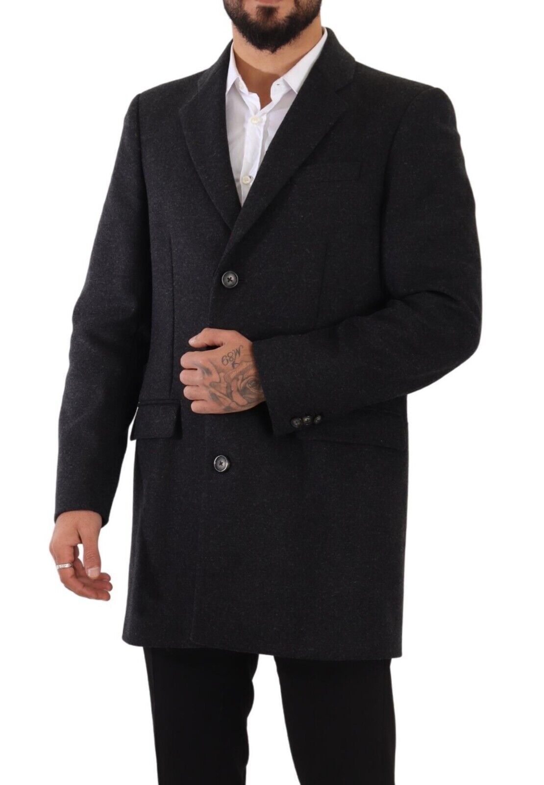 Manteau-trencher en laine grise foncé pour homme de Dolce & Gabbana