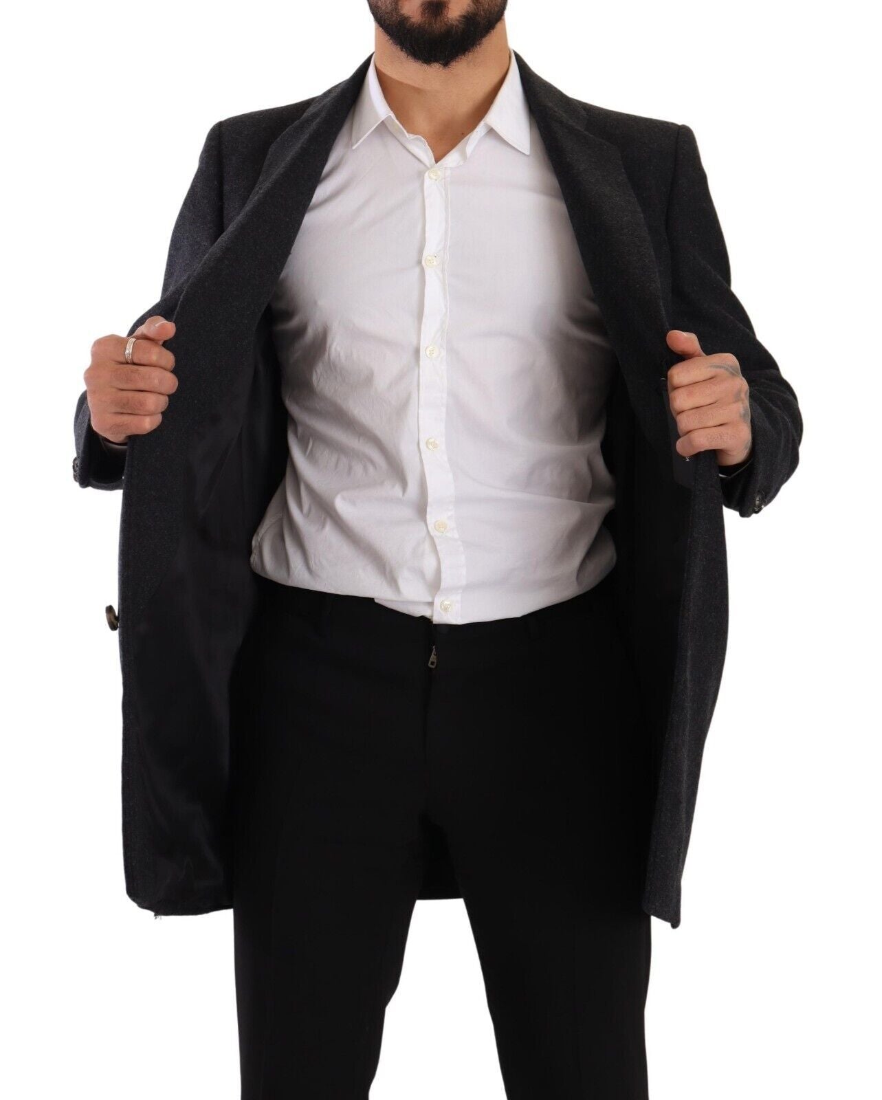 Manteau-trencher en laine grise foncé pour homme de Dolce & Gabbana
