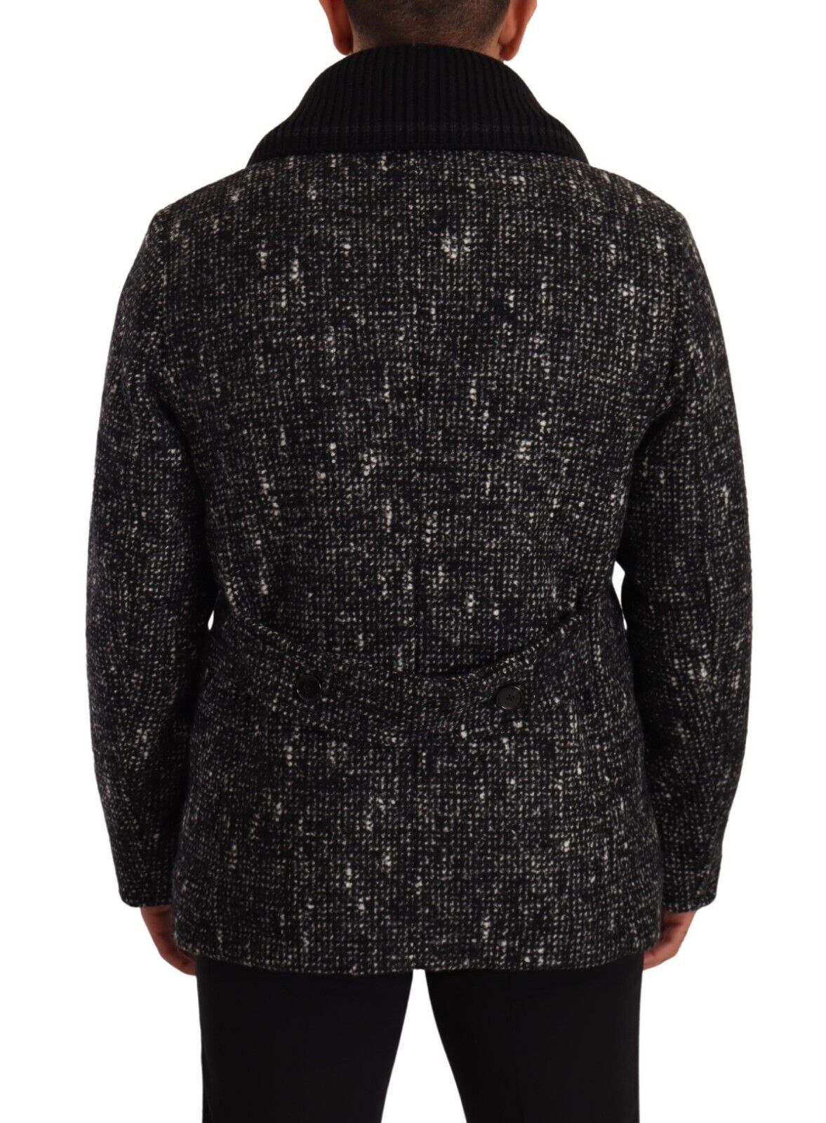 Manteau noir en laine à double boutonnage pour homme de Dolce & Gabbana