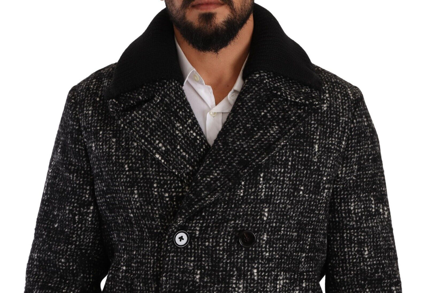 Manteau noir en laine à double boutonnage pour homme de Dolce & Gabbana