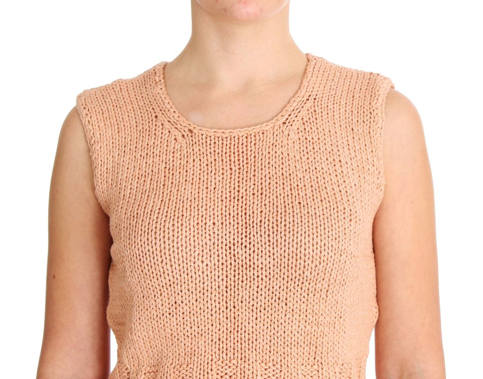 PINK MEMORIES Pull sans manches en coton mélangé rose, tricoté