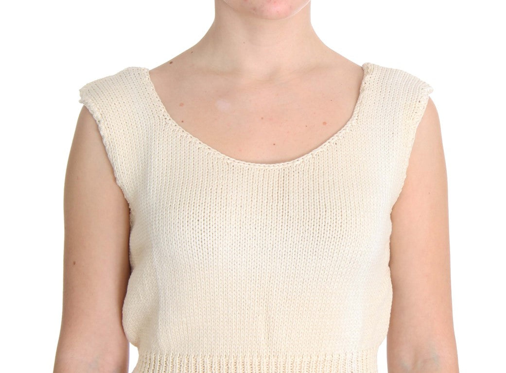 PINK MEMORIES Pull sans manches en coton mélangé beige, tricoté