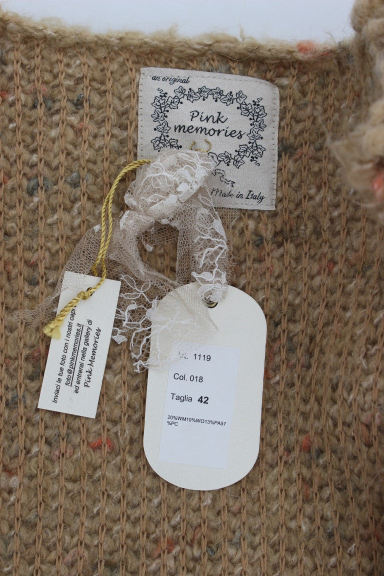 PINK MEMORIES Pull-cape en mélange de laine beige