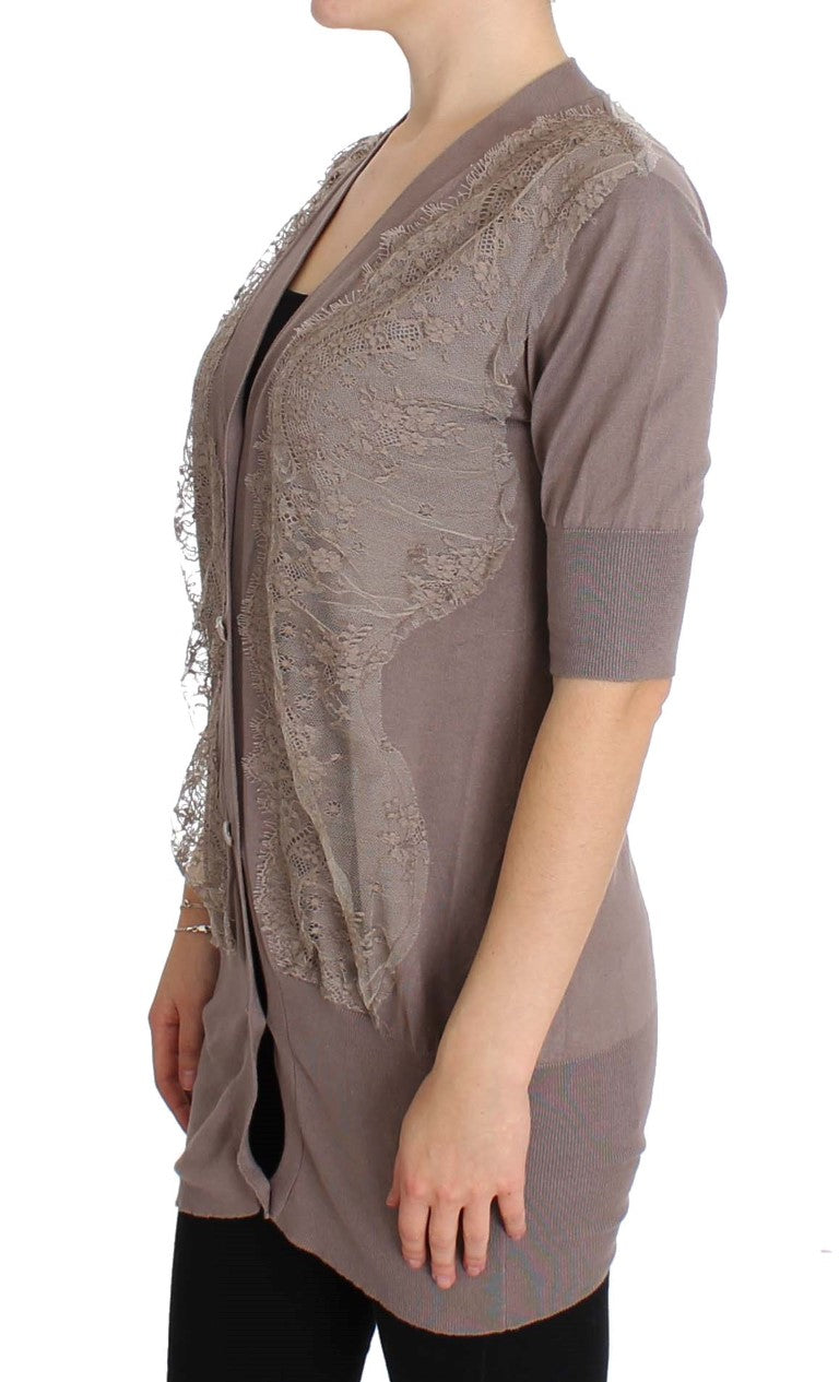 PINK MEMORIES Pull cardigan en coton à dentelle violette