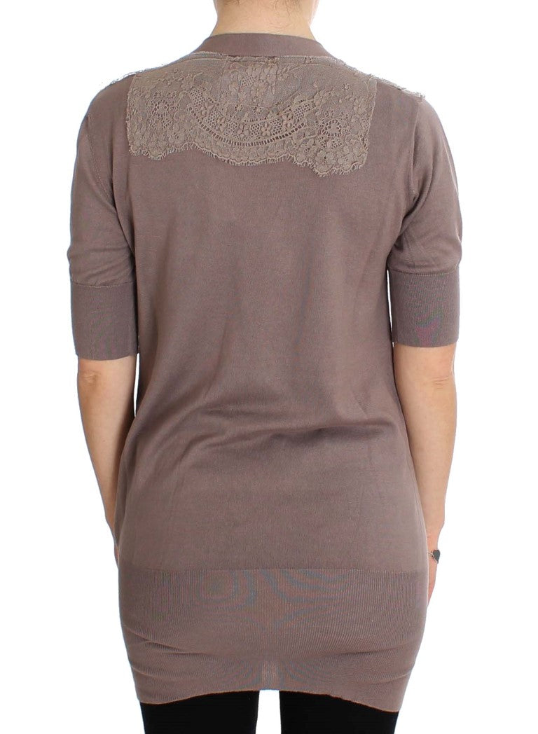 PINK MEMORIES Pull cardigan en coton à dentelle violette
