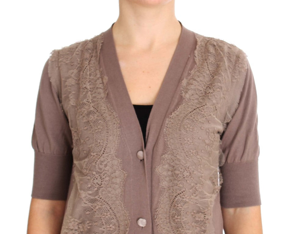 PINK MEMORIES Pull cardigan en coton à dentelle violette