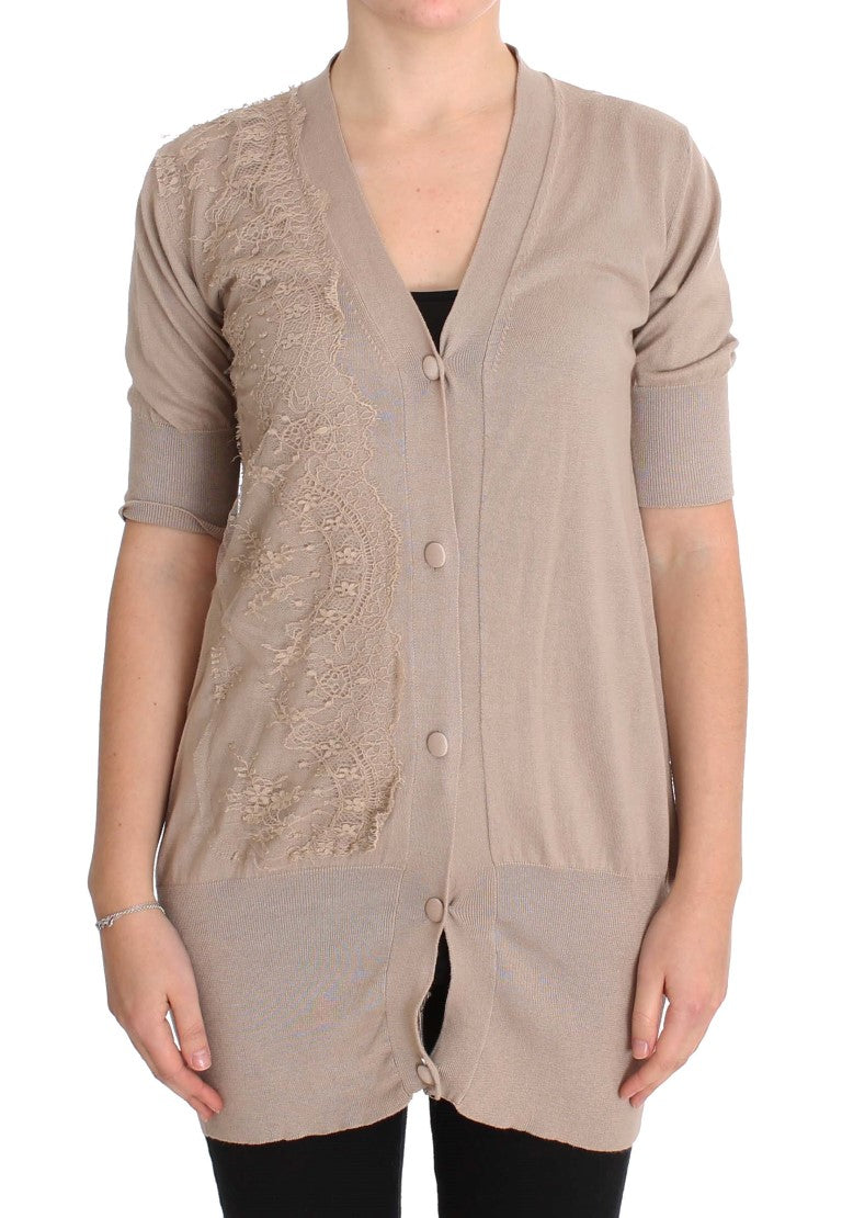 PINK MEMORIES Pull cardigan en coton à dentelle rose