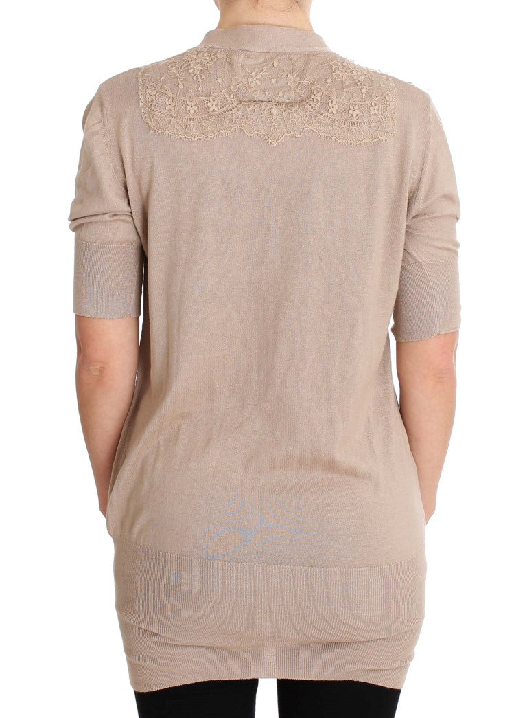 PINK MEMORIES Pull cardigan en coton à dentelle rose