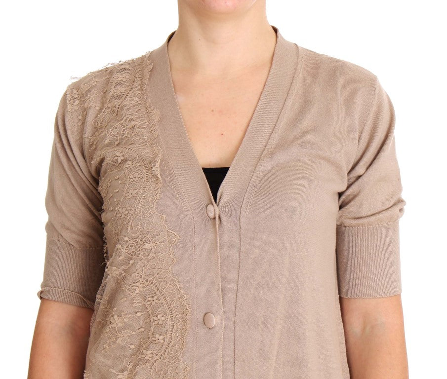 PINK MEMORIES Pull cardigan en coton à dentelle rose