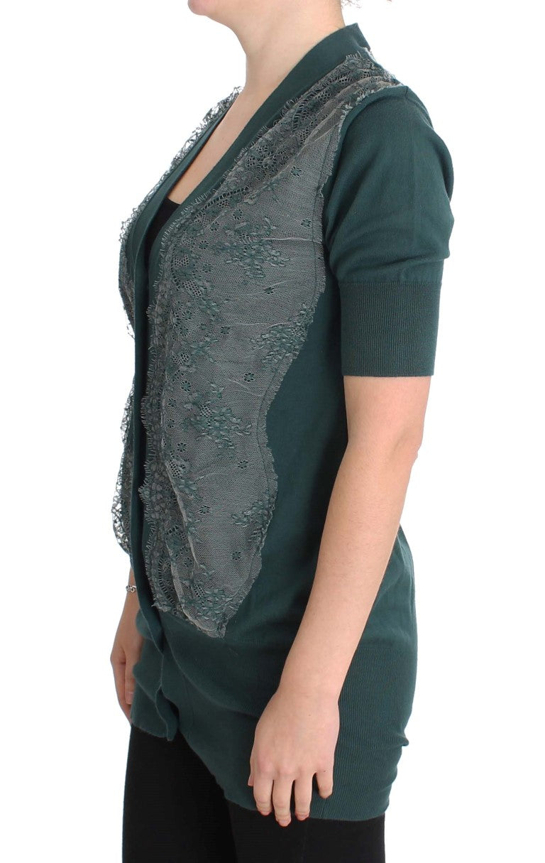 PINK MEMORIES Pull cardigan en coton à dentelle verte