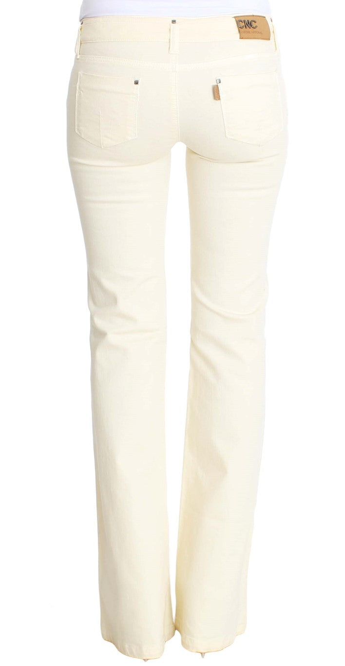 Costume National - Jean flare en coton blanc extensible