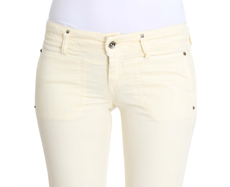Costume National - Jean flare en coton blanc extensible