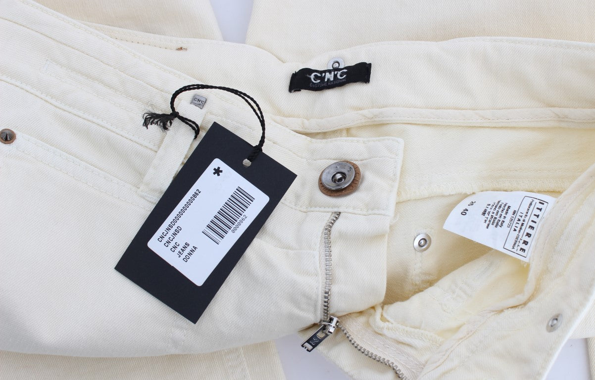 Costume National - Jean flare en coton blanc extensible