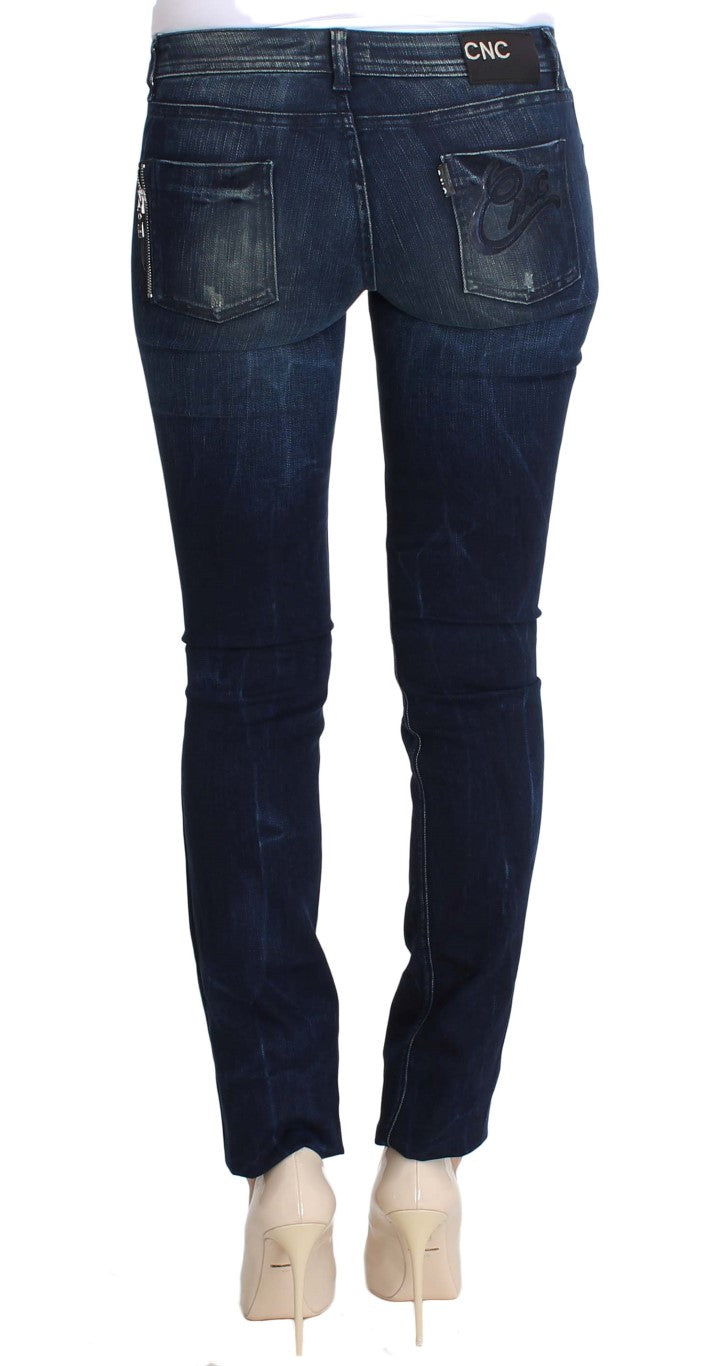 Costume National - Jeans skinny slim en coton bleu lavé