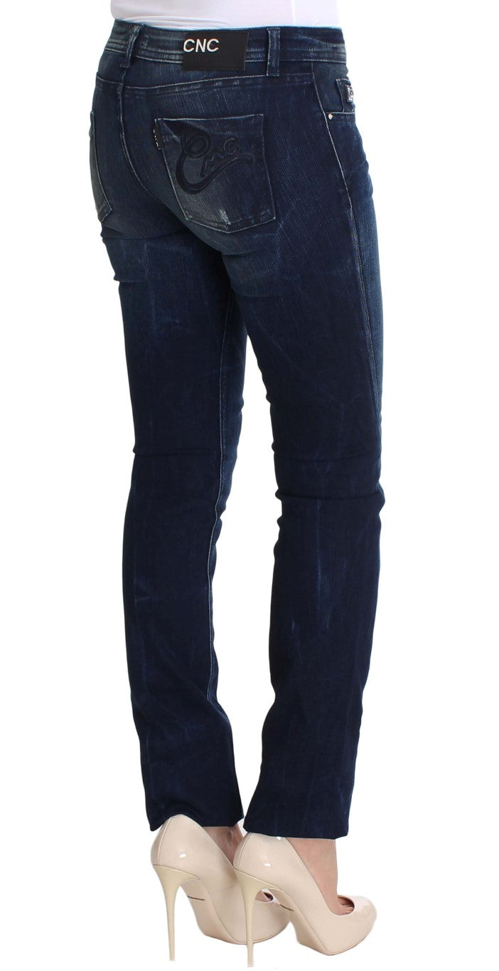 Costume National - Jeans skinny slim en coton bleu lavé
