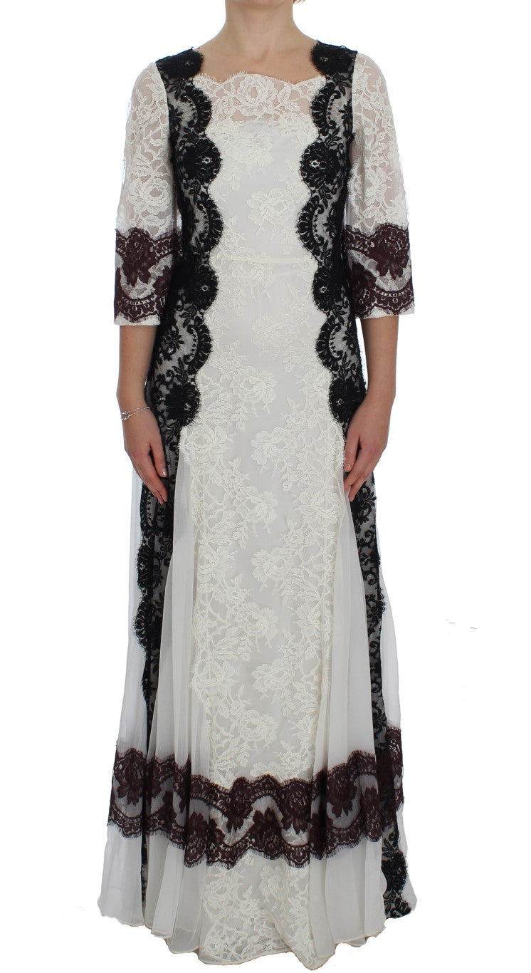 Robe longue en dentelle blanche à motifs floraux de Dolce & Gabbana