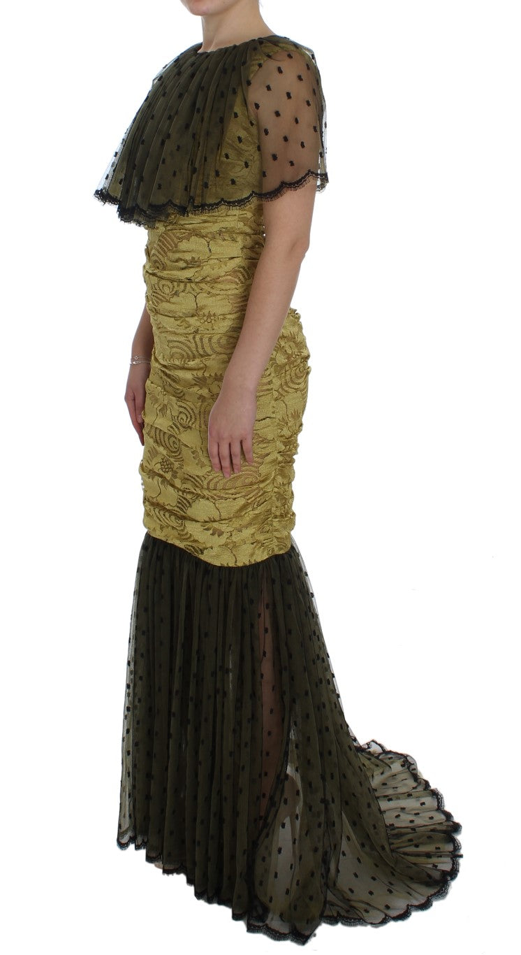 Robe Dolce & Gabbana Ricamo en dentelle fleurie jaune et noire