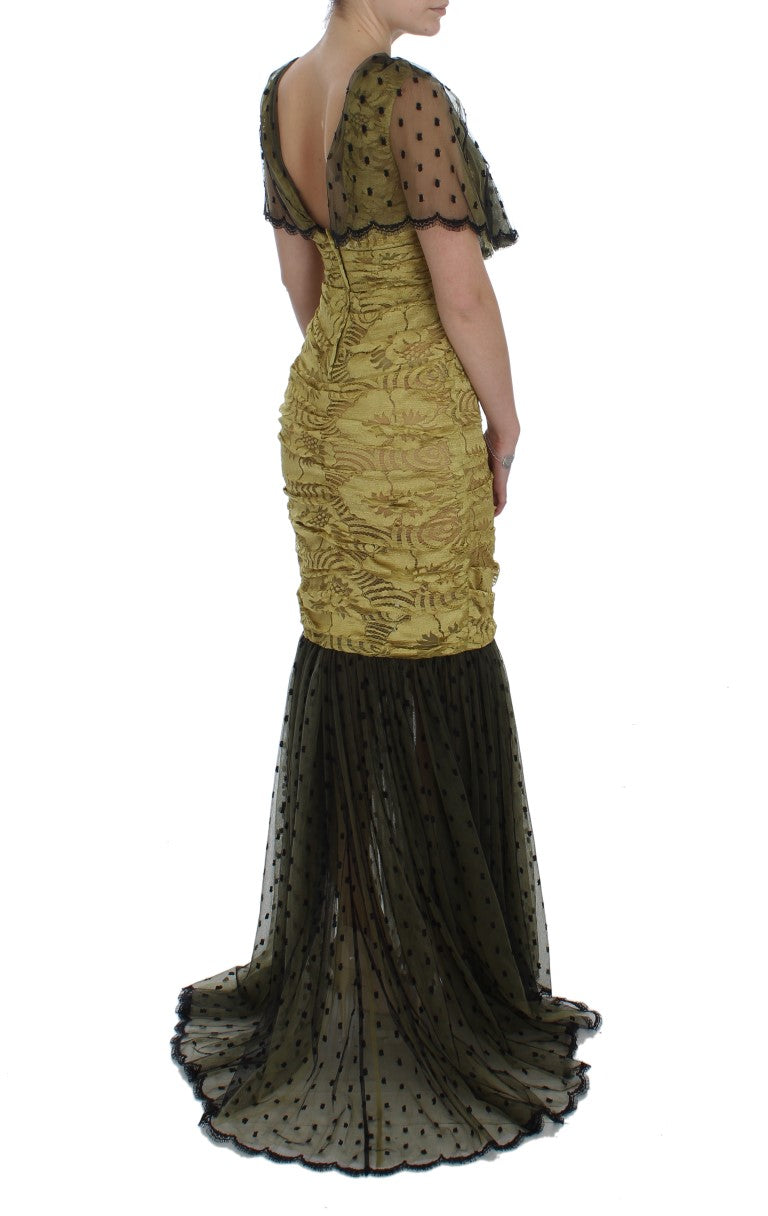 Robe Dolce & Gabbana Ricamo en dentelle fleurie jaune et noire