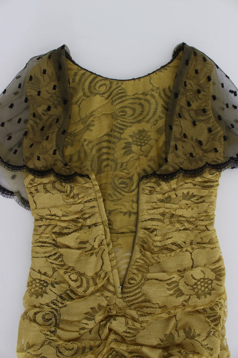 Robe Dolce & Gabbana Ricamo en dentelle fleurie jaune et noire
