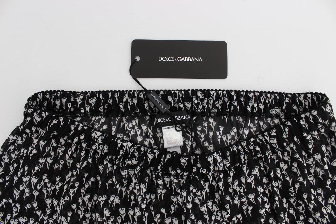 Short de pyjama en soie brodé de dentelle florale noir et blanc Dolce & Gabbana