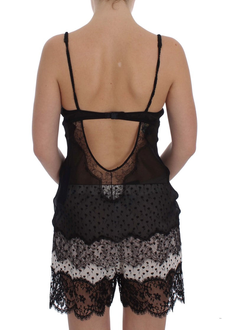 Haut babydoll en dentelle de soie noire Dolce & Gabbana