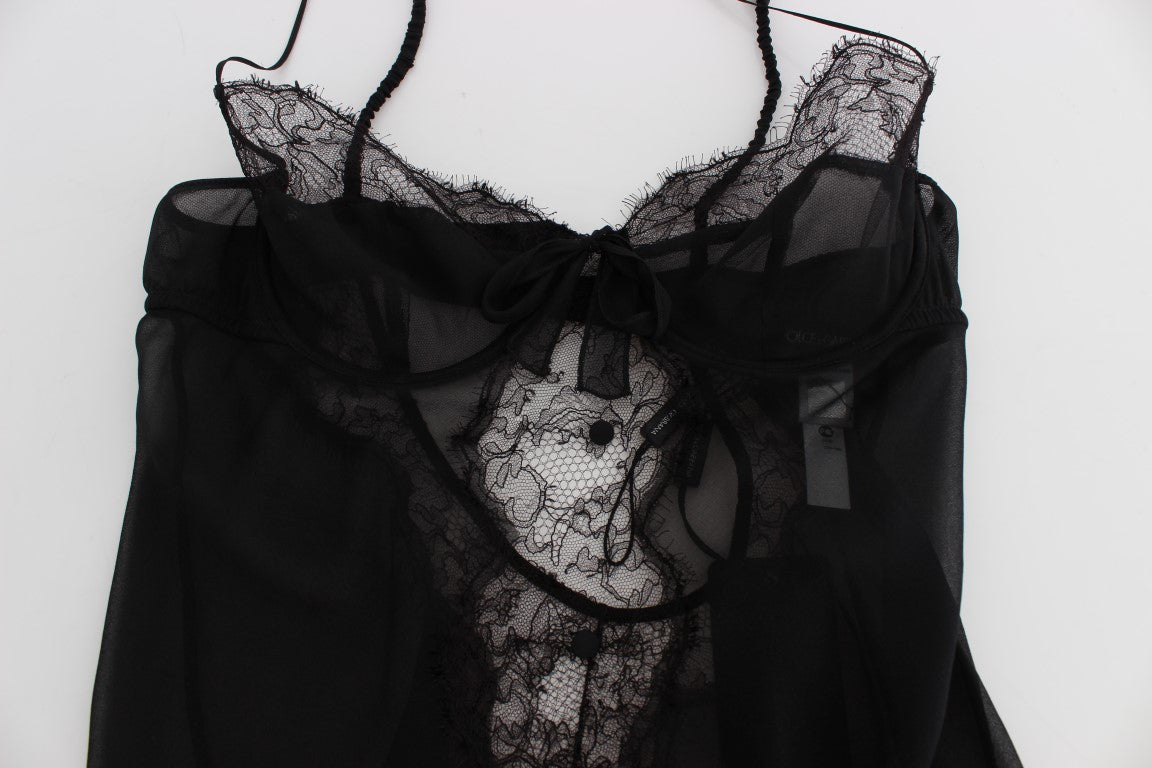 Haut babydoll en dentelle de soie noire Dolce & Gabbana