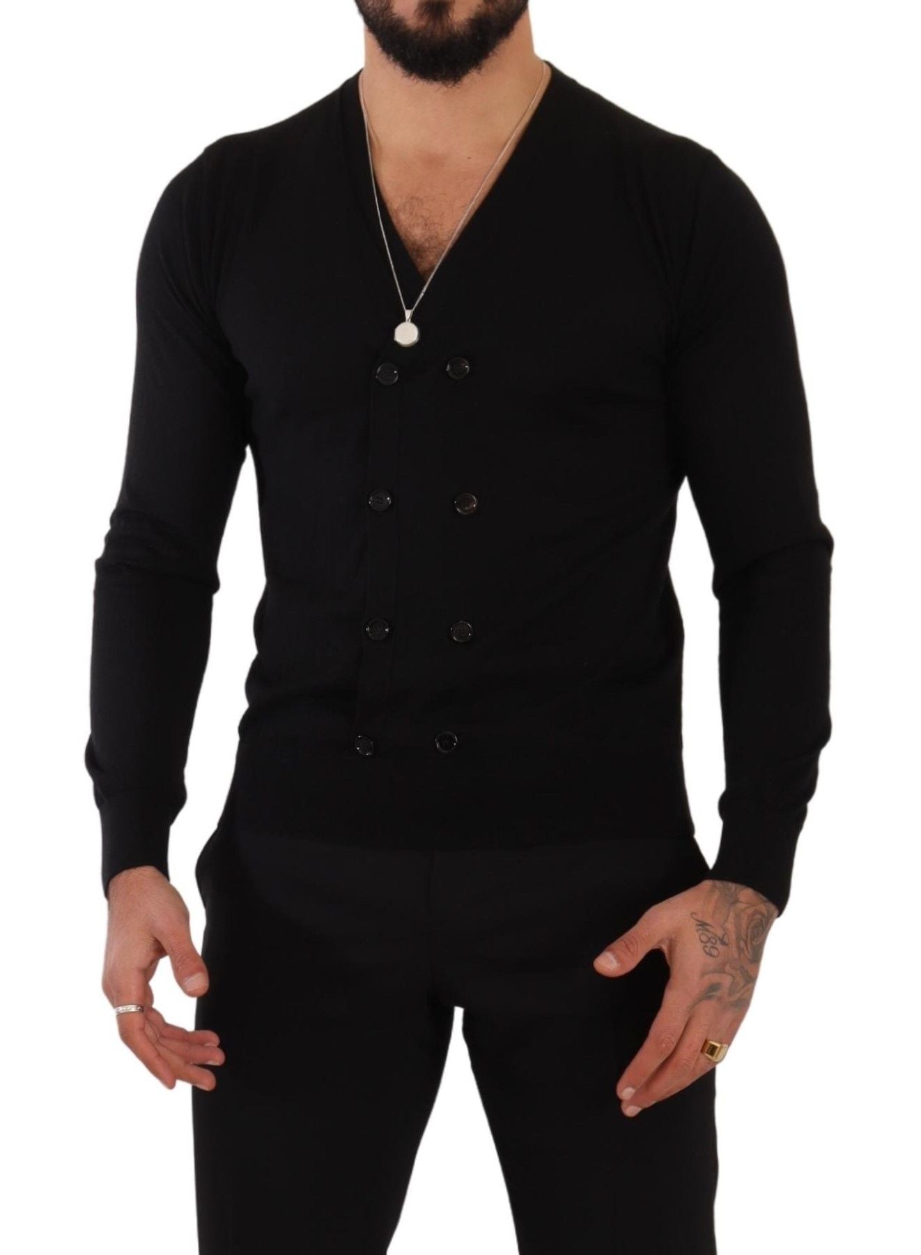 Pull en cachemire noir à boutons de Dolce & Gabbana