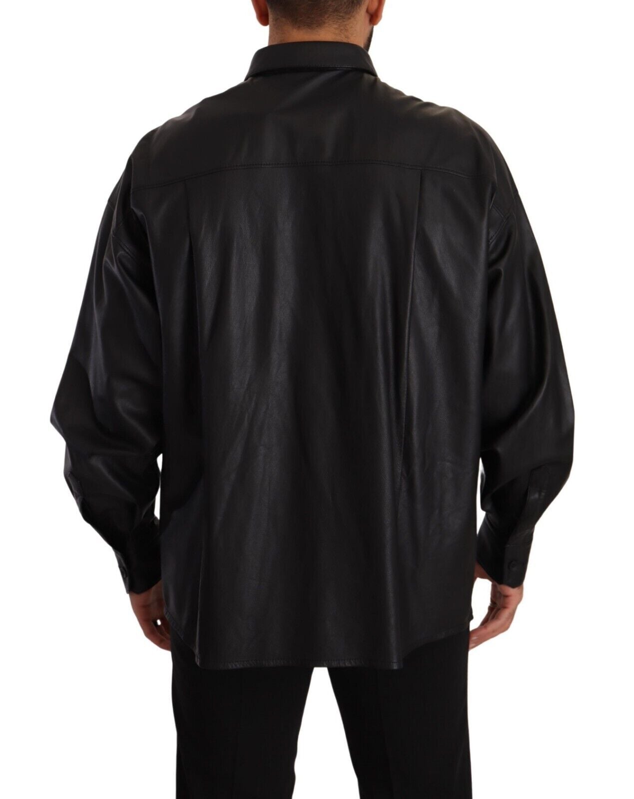 Veste en cuir noir à col boutonné pour homme de Dolce & Gabbana