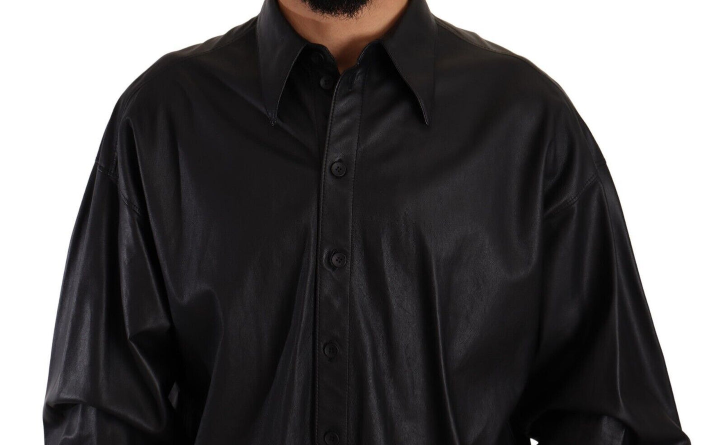 Veste en cuir noir à col boutonné pour homme de Dolce & Gabbana