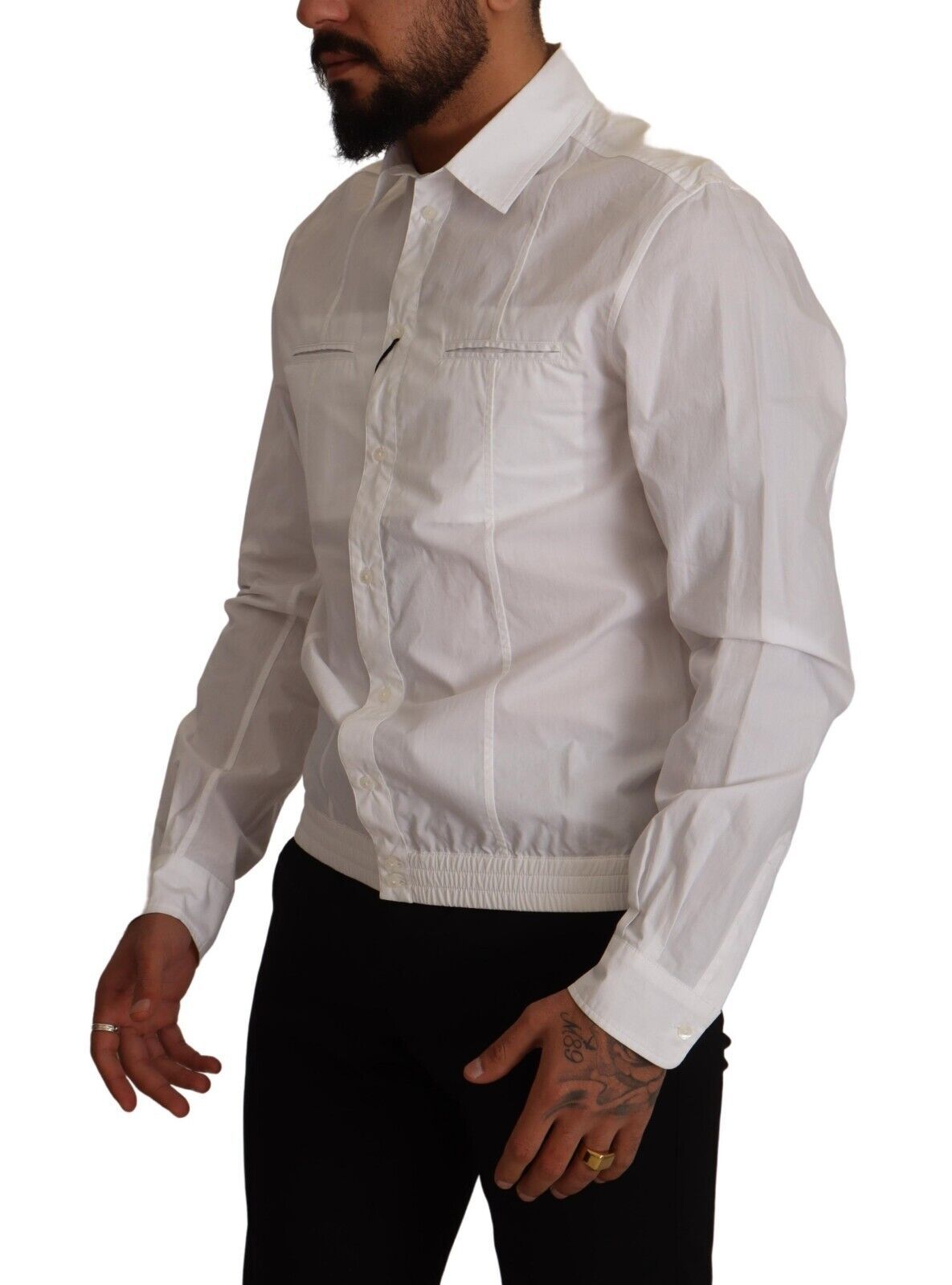 Chemise à manches longues pour homme en coton blanc à col boutonné de Dolce & Gabbana