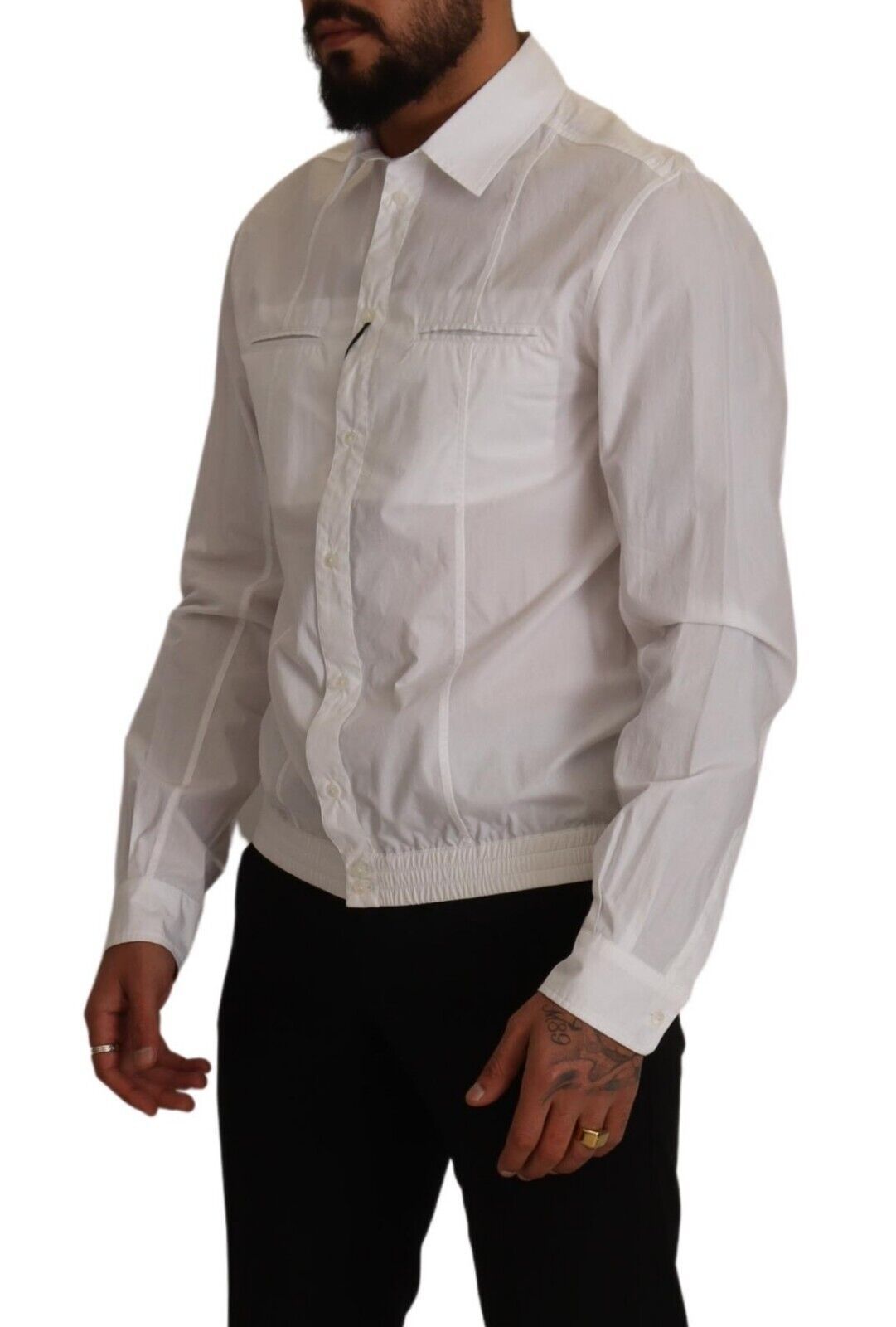 Chemise à manches longues pour homme en coton blanc à col boutonné de Dolce & Gabbana