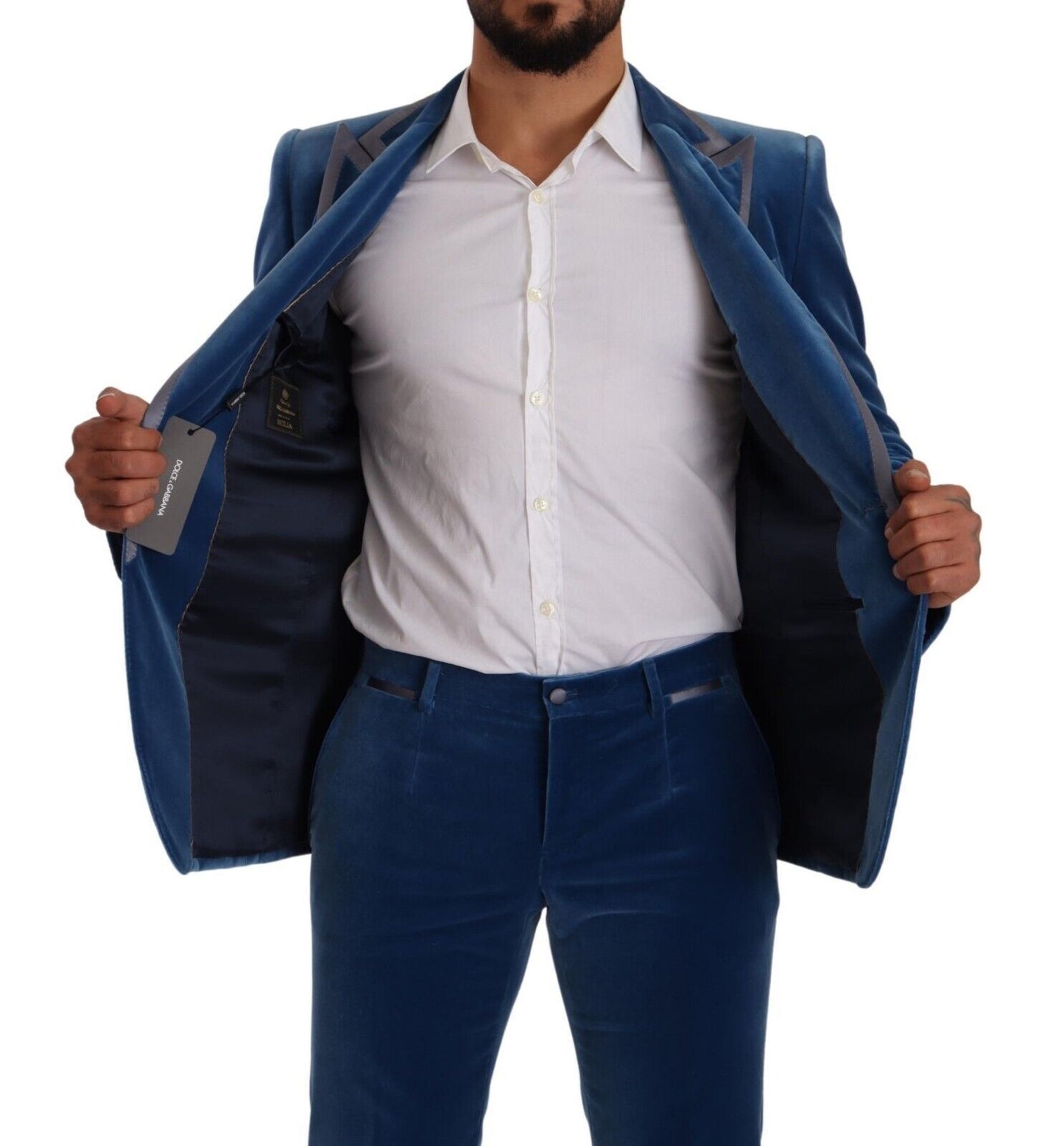 Costume 2 pièces en velours bleu SICILIA, coupe slim, Dolce & Gabbana