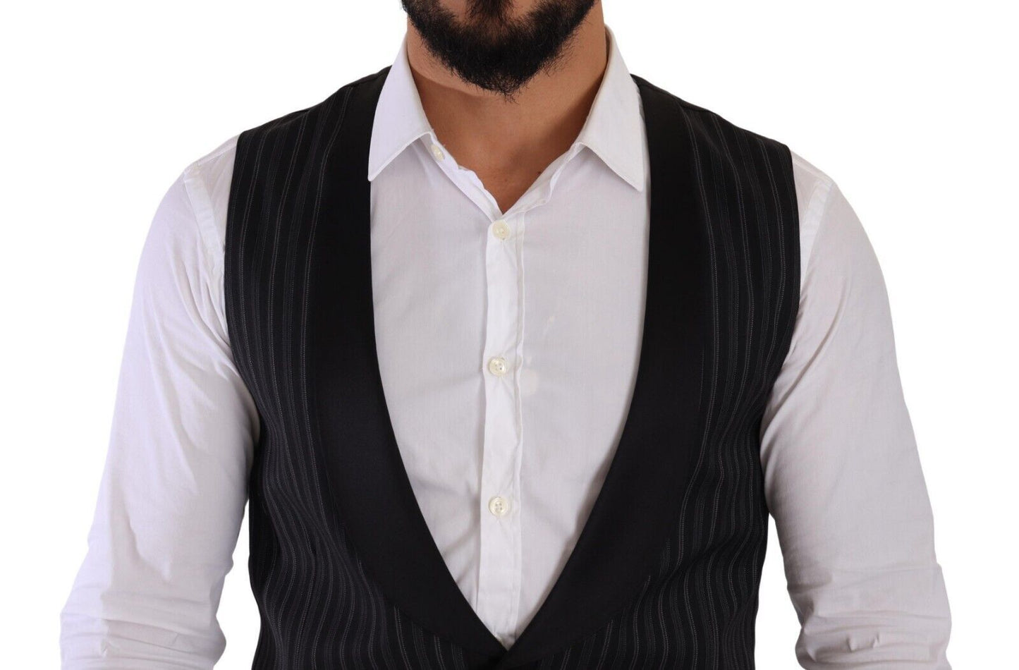 Gilet en laine et soie rayé noir de Dolce & Gabbana