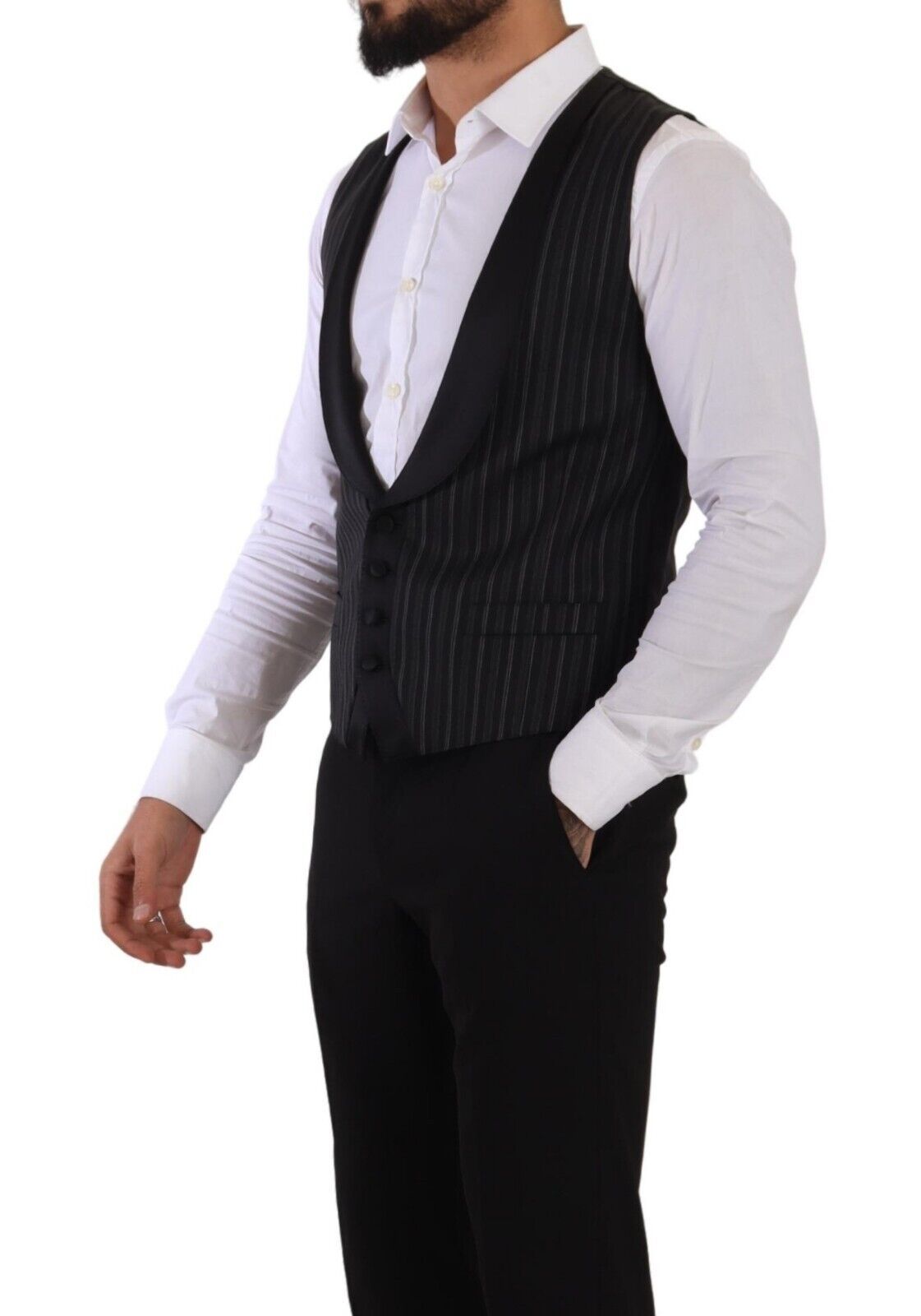 Gilet en laine et soie rayé noir de Dolce & Gabbana