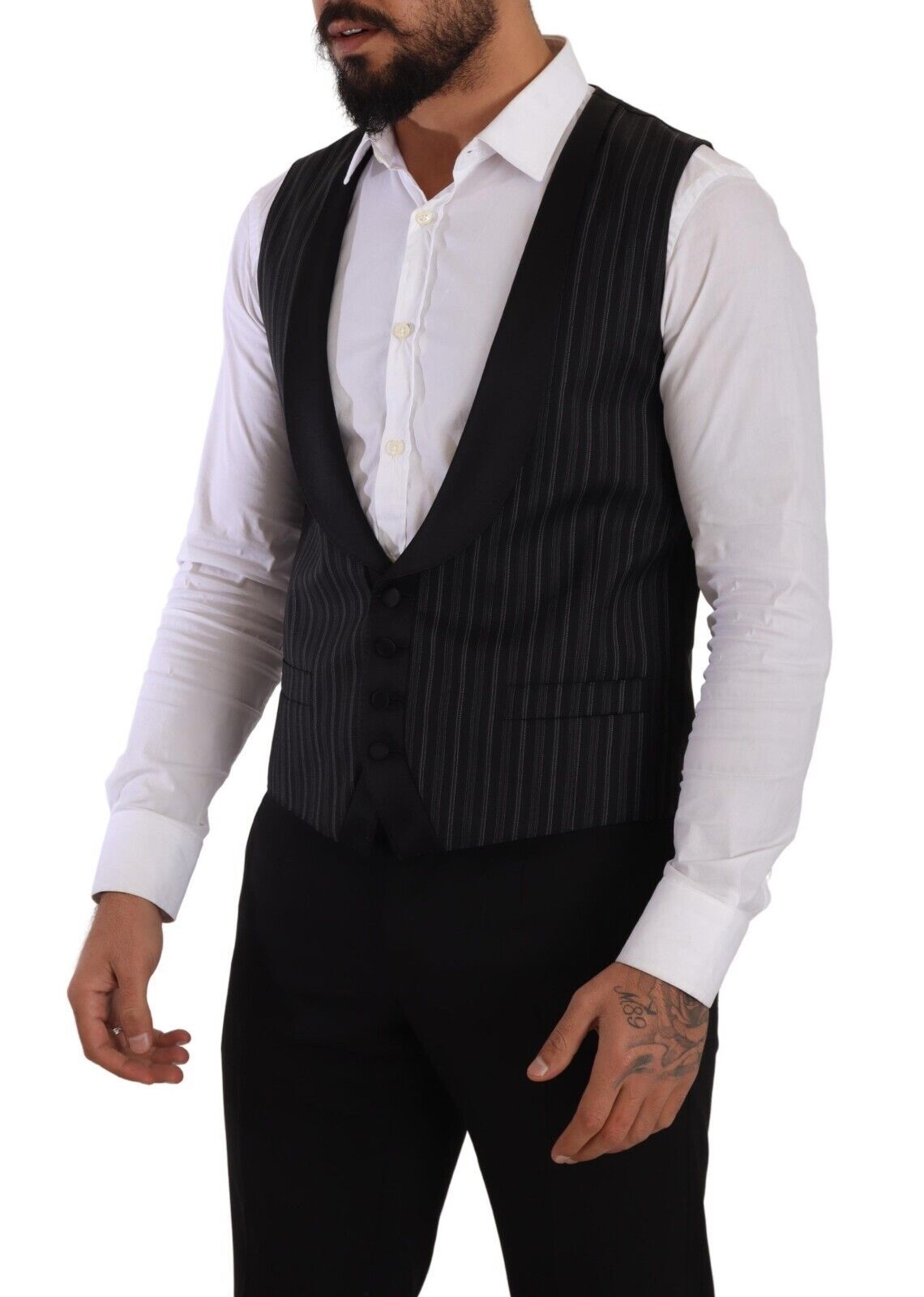 Gilet en laine et soie rayé noir de Dolce & Gabbana