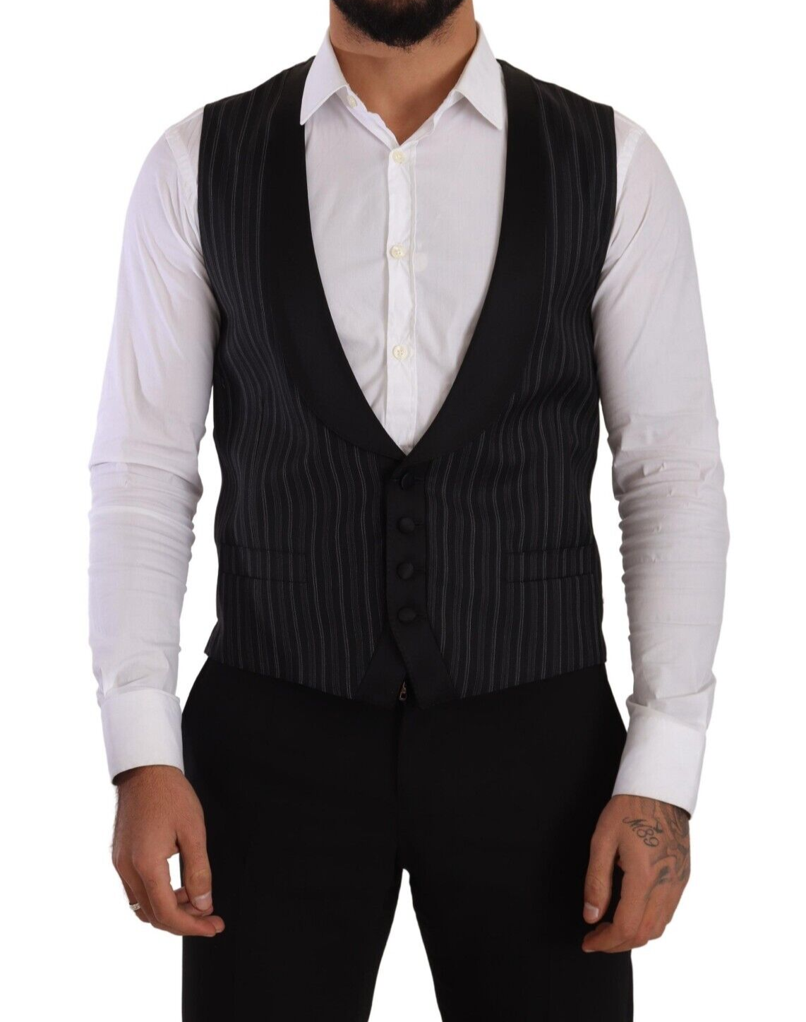Gilet en laine et soie rayé noir de Dolce & Gabbana