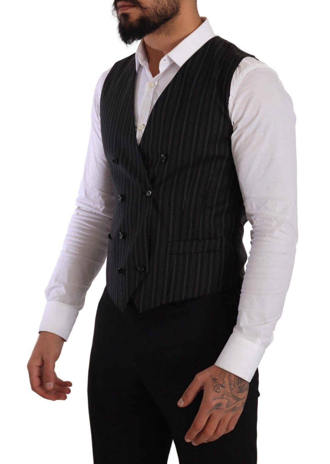 Gilet sans manches à rayures grises et à double boutonnage de Dolce & Gabbana