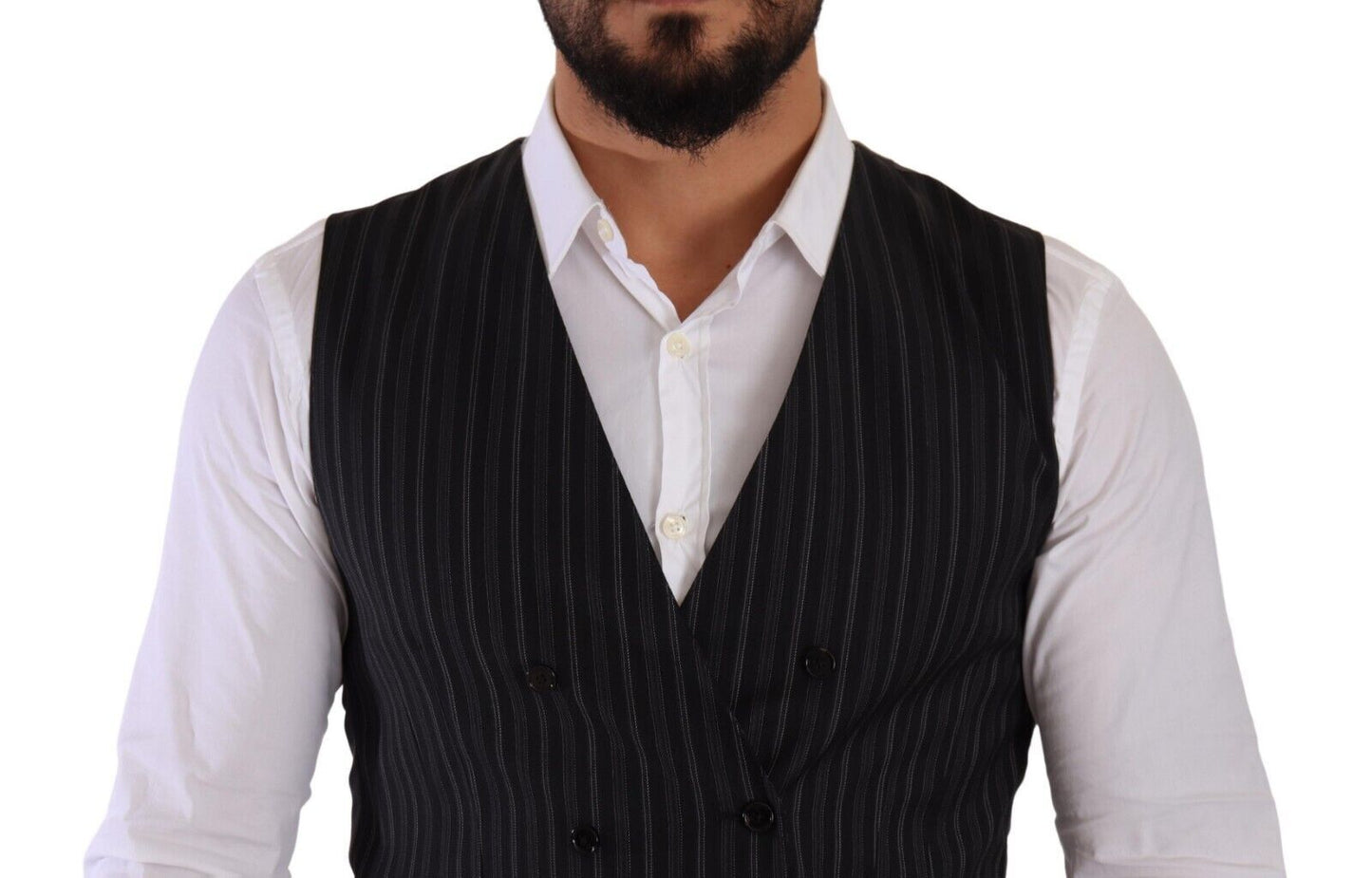 Gilet sans manches à rayures grises et à double boutonnage de Dolce & Gabbana