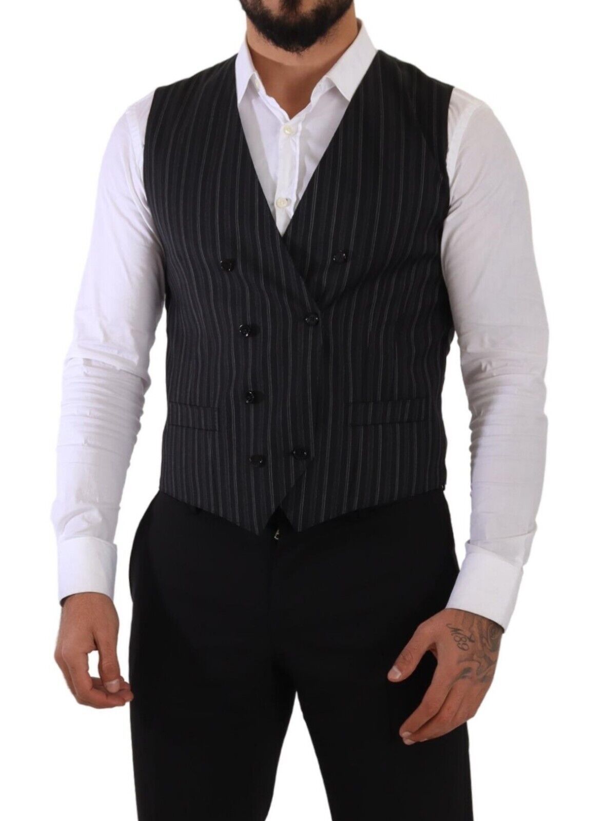 Gilet sans manches à rayures grises et à double boutonnage de Dolce & Gabbana