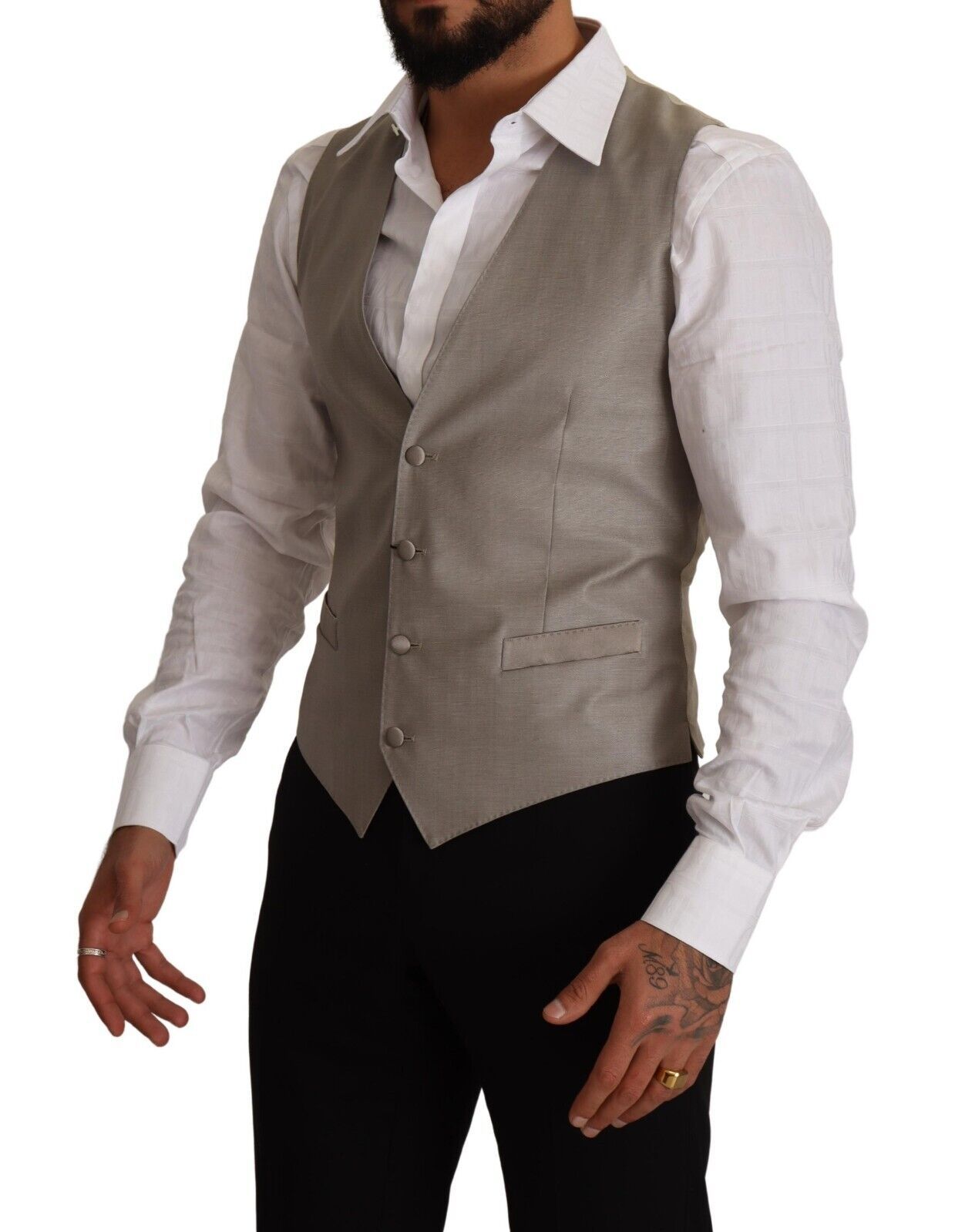 Gilet sans manches en laine beige à simple boutonnage de Dolce & Gabbana
