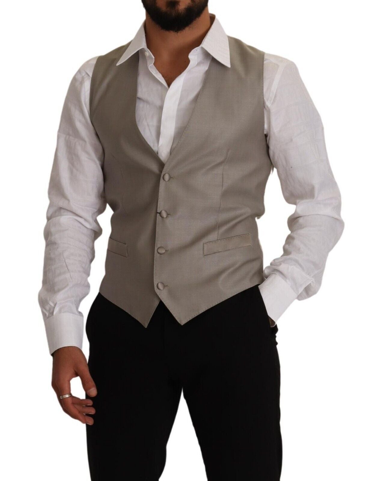Gilet sans manches en laine beige à simple boutonnage de Dolce & Gabbana