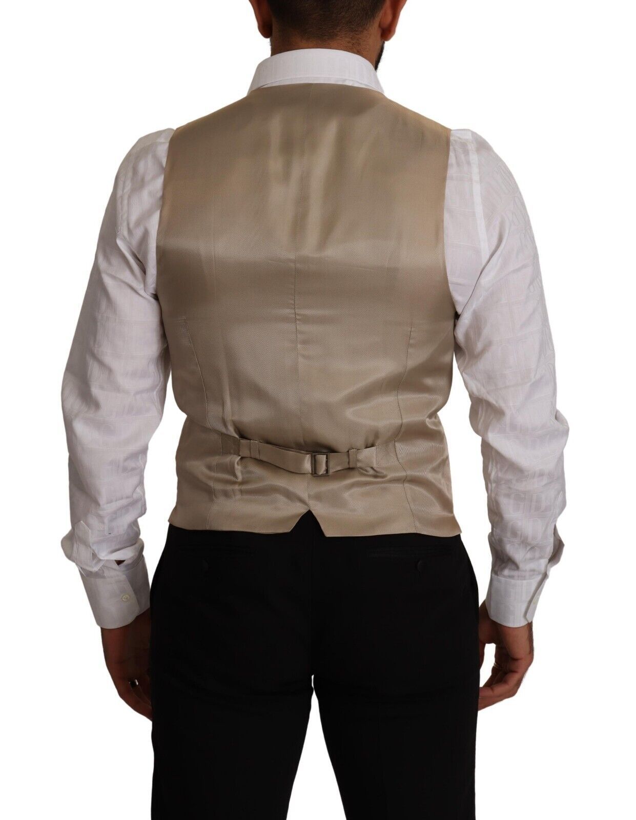 Gilet sans manches en coton et soie beige, coupe ajustée, Dolce & Gabbana