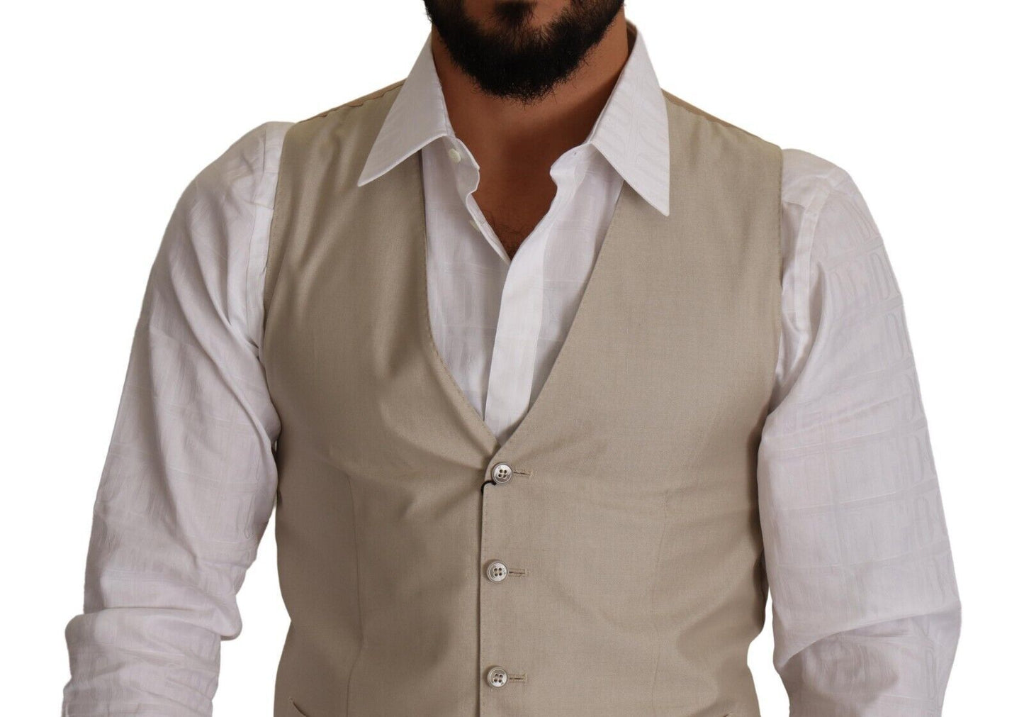 Gilet sans manches en coton et soie beige, coupe ajustée, Dolce & Gabbana
