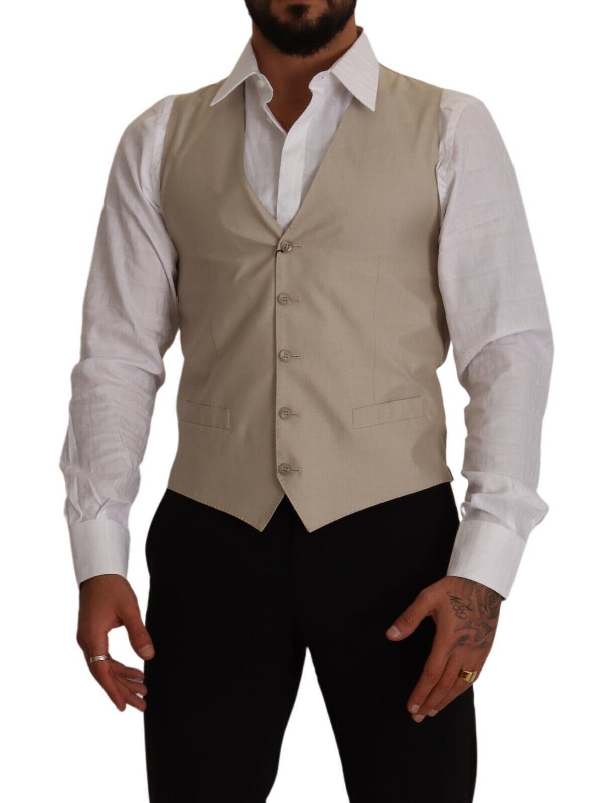 Gilet sans manches en coton et soie beige, coupe ajustée, Dolce & Gabbana